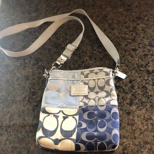 Blue and Silver patchwork Coach crossbody purse
